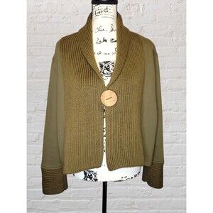 Neon Buddha Crochet Big Button Cardigan Womens SM Green Sweater Cotton Boho